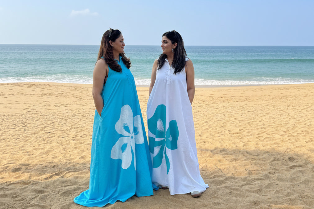 Hand-painted floral
cotton poplin dress for
everyday wear