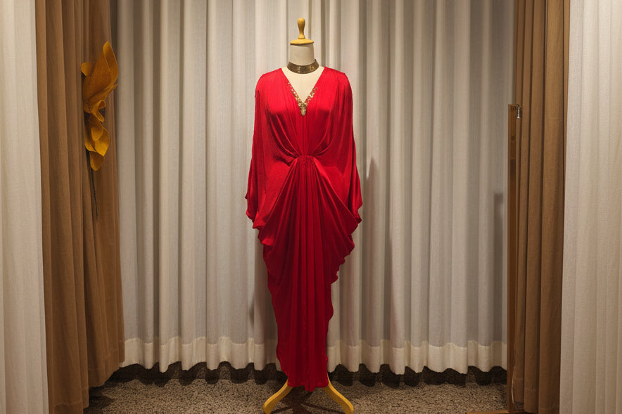 Modal satin drape gown
with sequin neckline –
Bohe by NAM