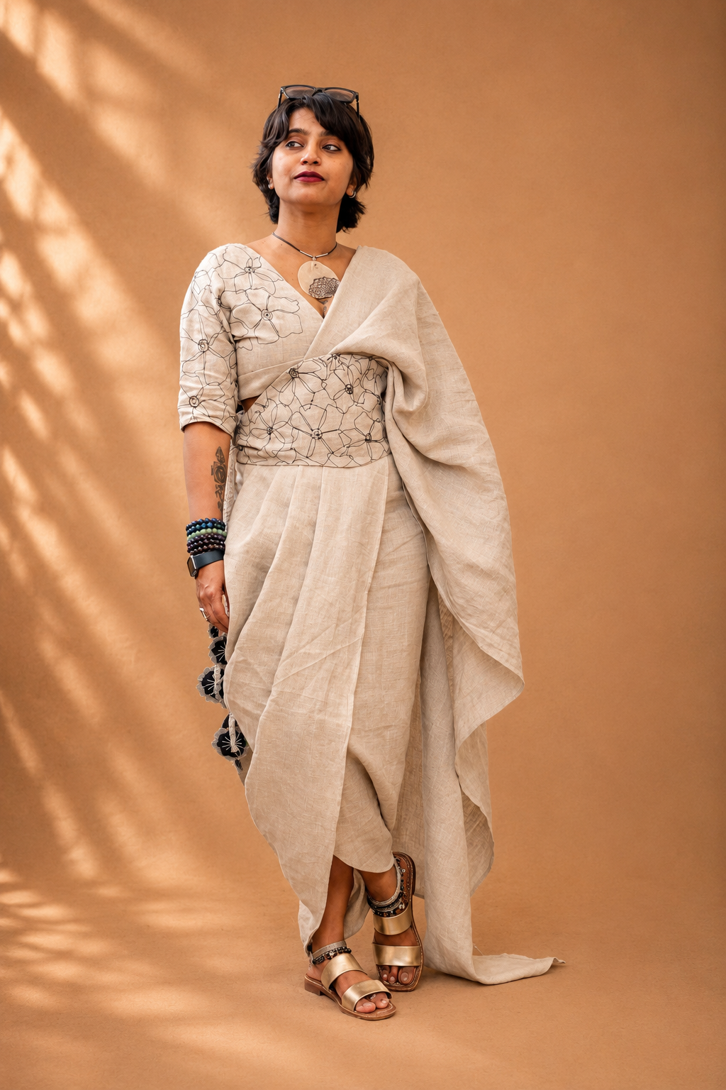 Linen dhoti saree set
