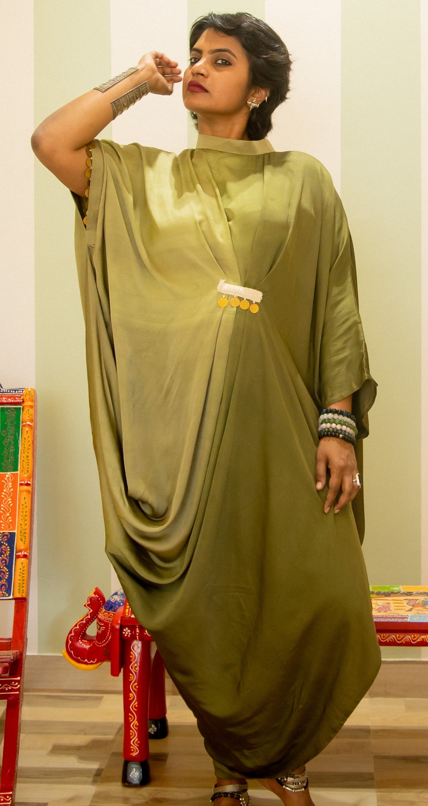 Drape Gown with gold embellishments