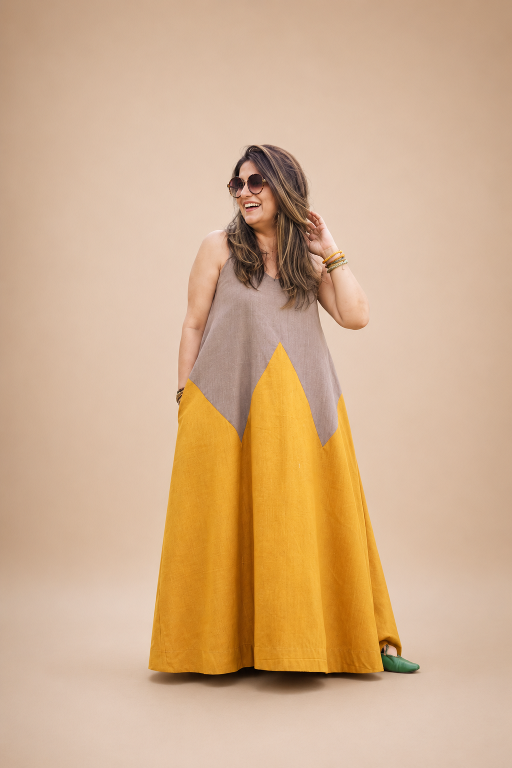 Zig zag colour block halter tunic featuring a contemporary silhouette, contrasting panels, and an elegant halter neckline by Bohe by NAM.