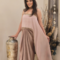 Baby pink shimmer drape skirt with lace panel top and silver lace detailing from Noorè